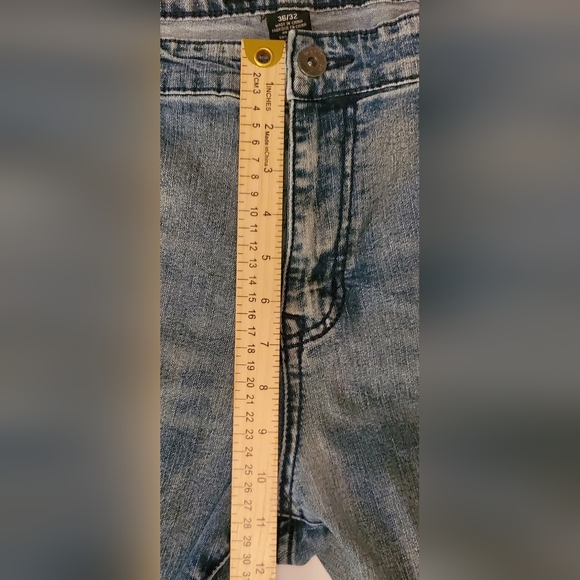 True Luck Jeans Mens 36x32 Blue Designer Moto Denim Worn Look Motorcycle Style - Picture 5 of 10